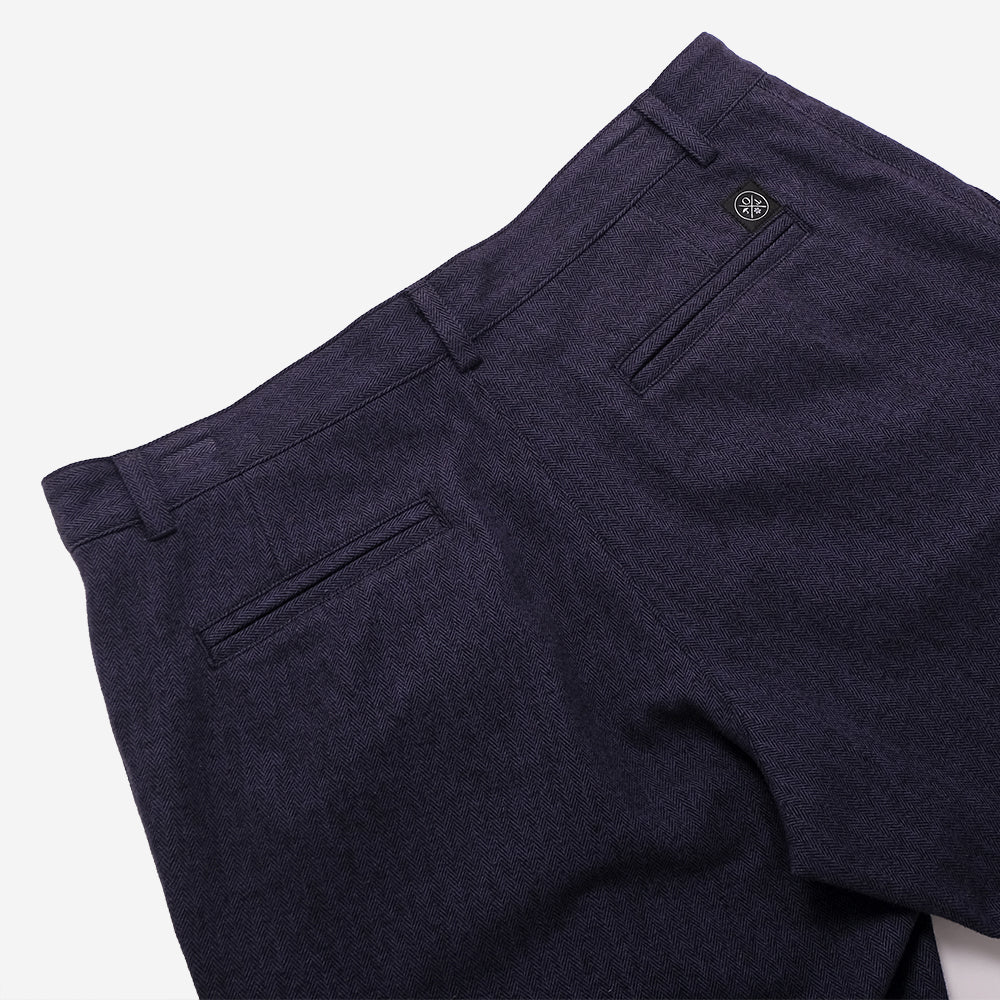 Herringbone Pleated Trouser - Indigo
