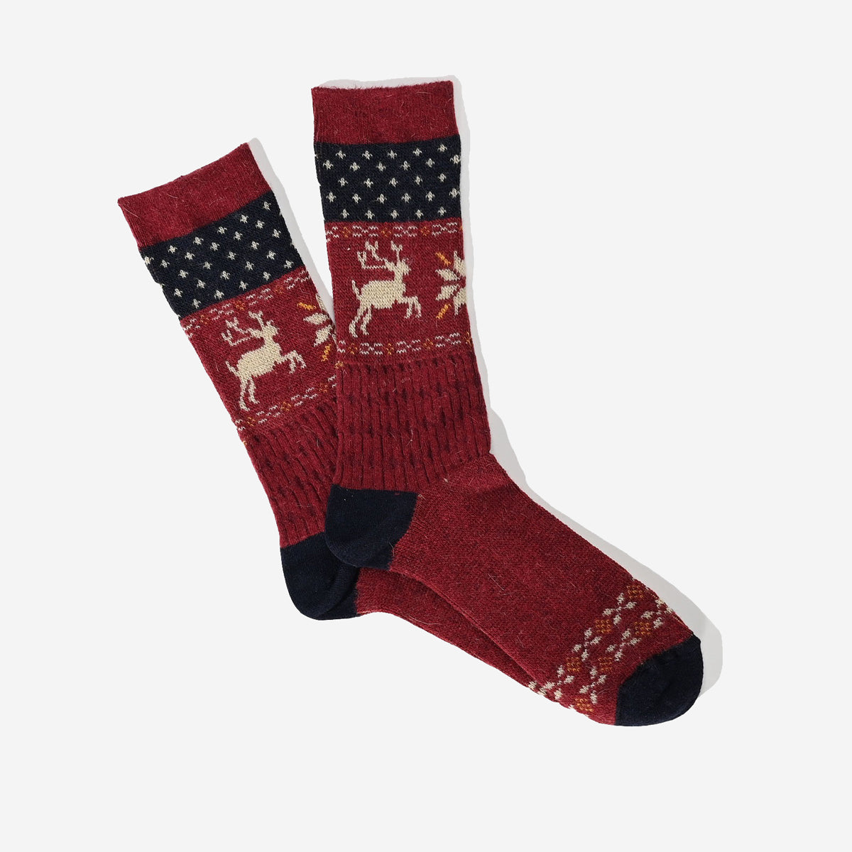 Holiday Deer Links Crew Socks - Wine