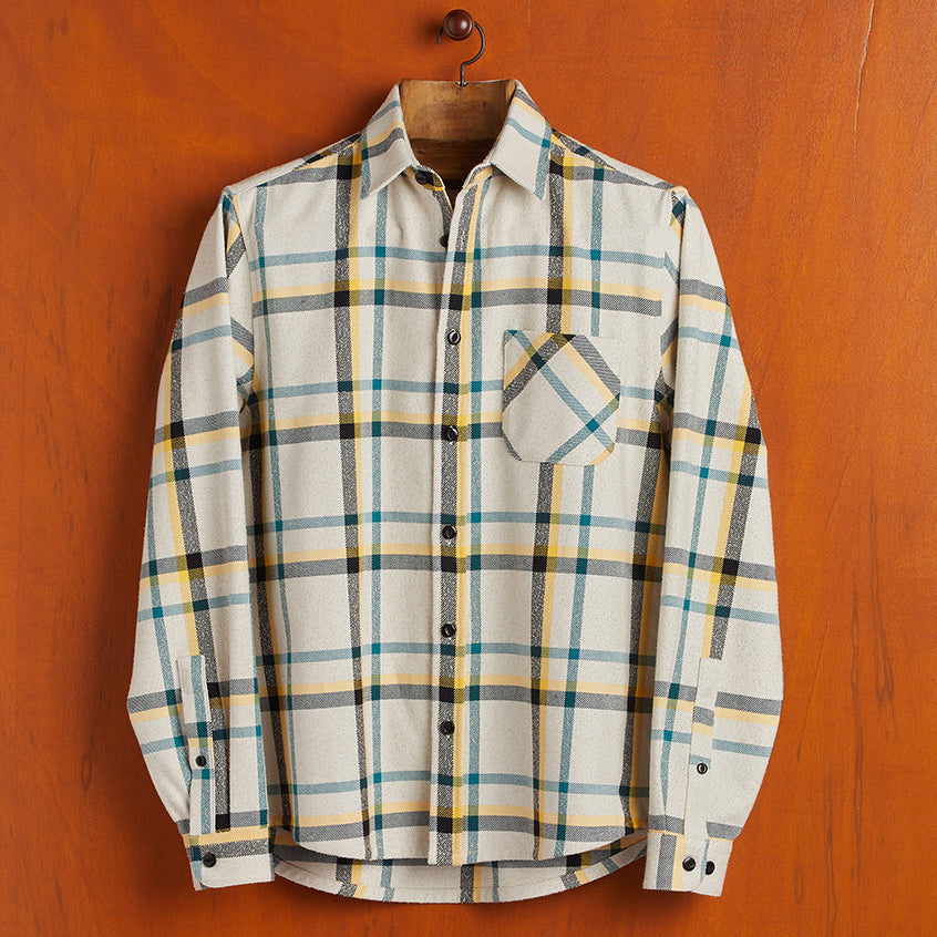 Hard Rude Fleck Plaid Flannel Shirt - Ecru Stripe