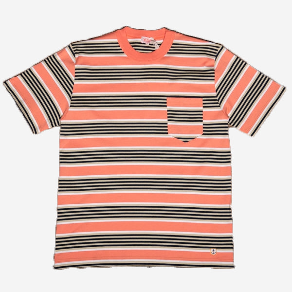 Heritage Stripe Pocket T-Shirt - Coral /Olive/Navy
