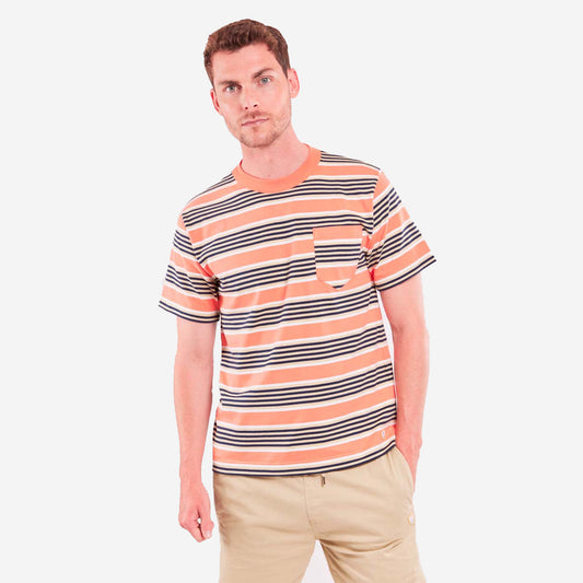 Heritage Stripe Pocket T-Shirt - Coral /Olive/Navy