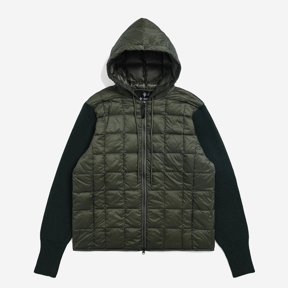 Hooded Knit Down Jacket - Dark Olive