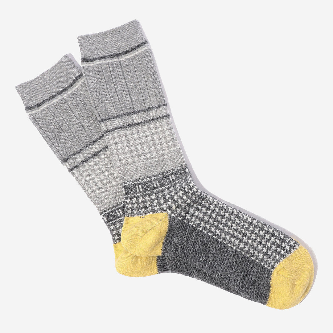 Anonymous Ism - Houndstooth Jacquard Crew Socks - Medium Grey