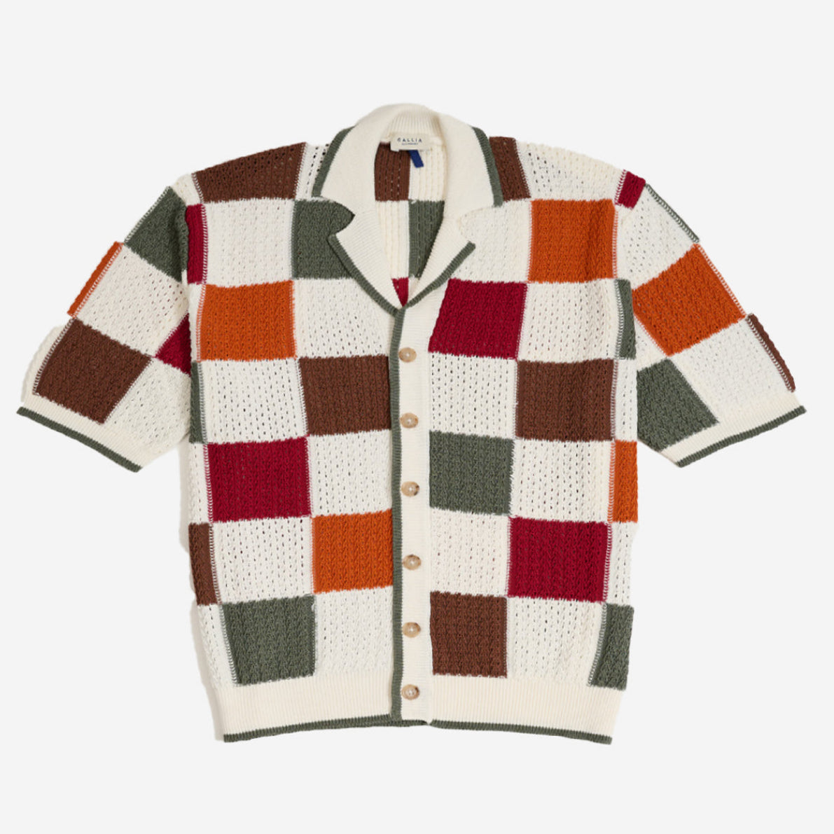 Jacob Patchwork Knit Vacation Shirt - White/Olive/Burgundy