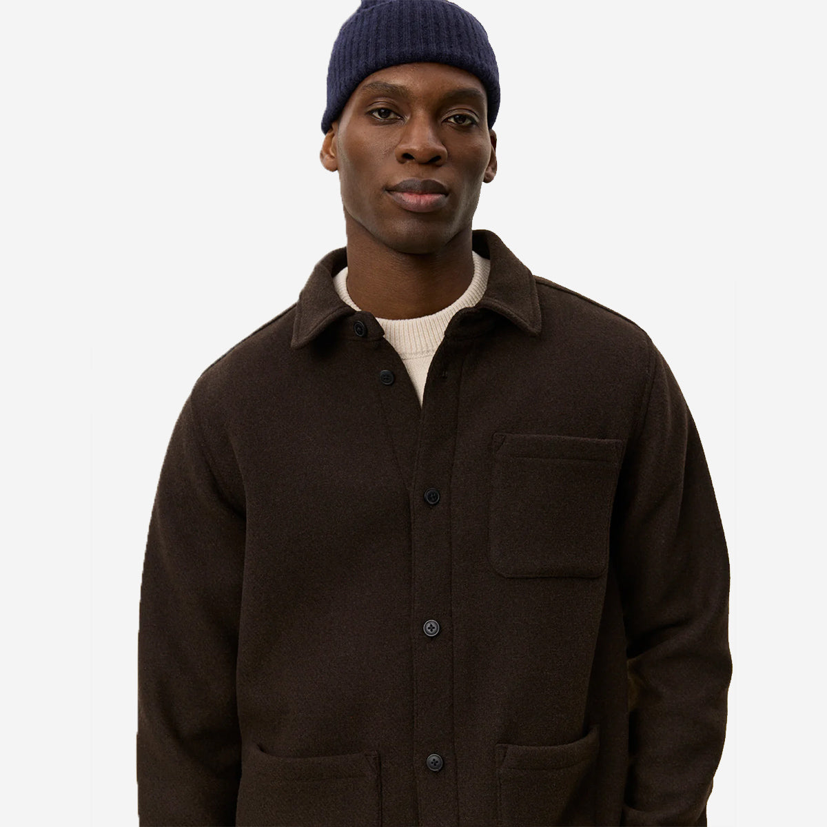 Jason Solid Wool Overshirt - Delicioso Brown