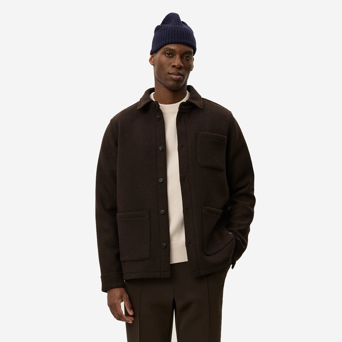 Jason Solid Wool Overshirt - Delicioso Brown