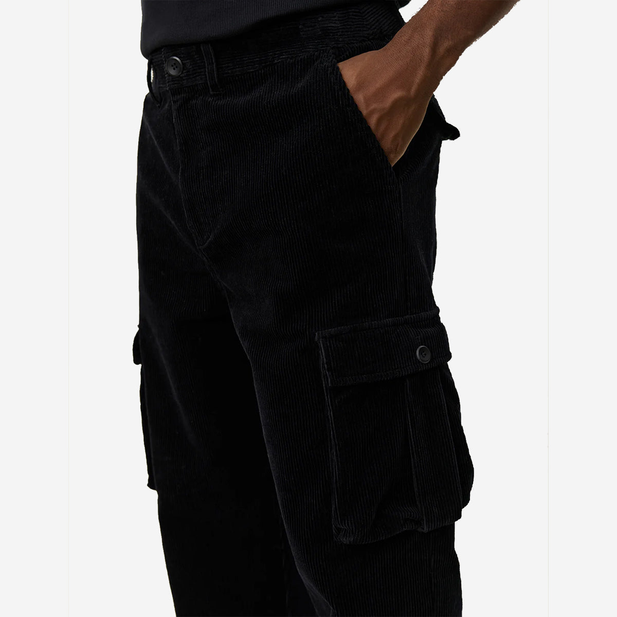 Kai Corduroy Loose Cargo Pants - Black