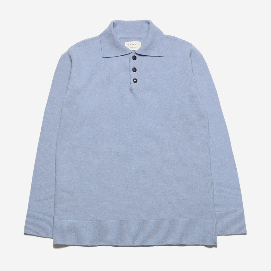 Kier Fine Wool Knit L/S Polo - Silver Blue