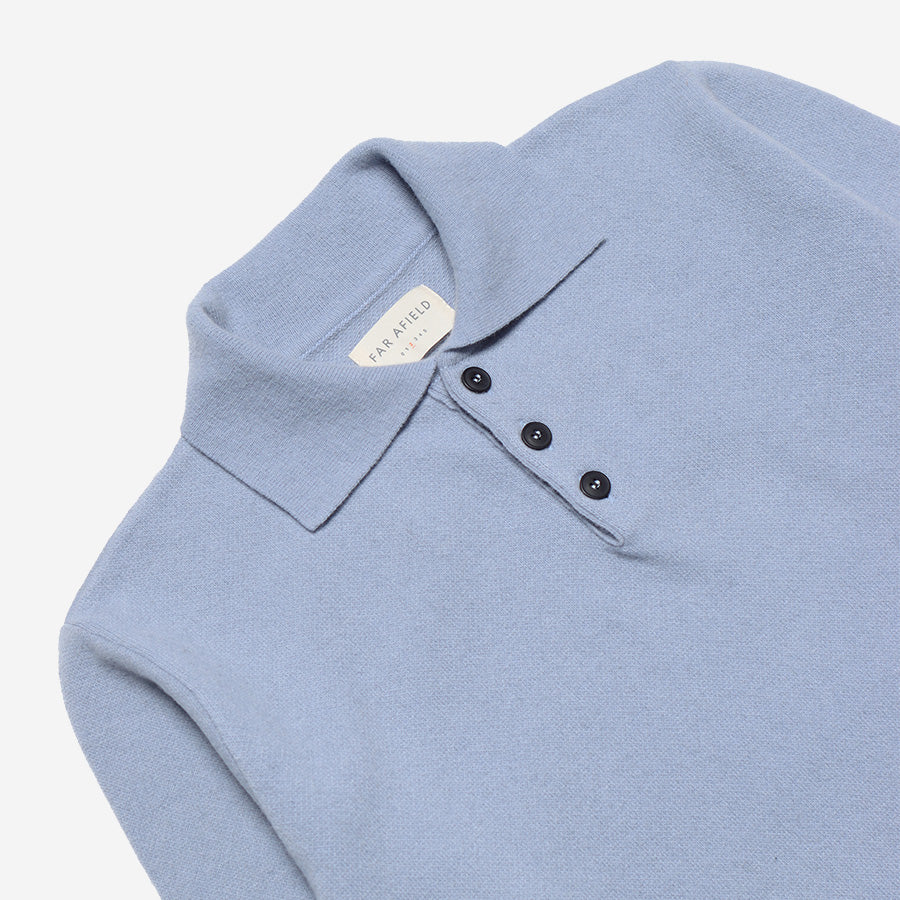 Kier Fine Wool Knit L/S Polo - Silver Blue