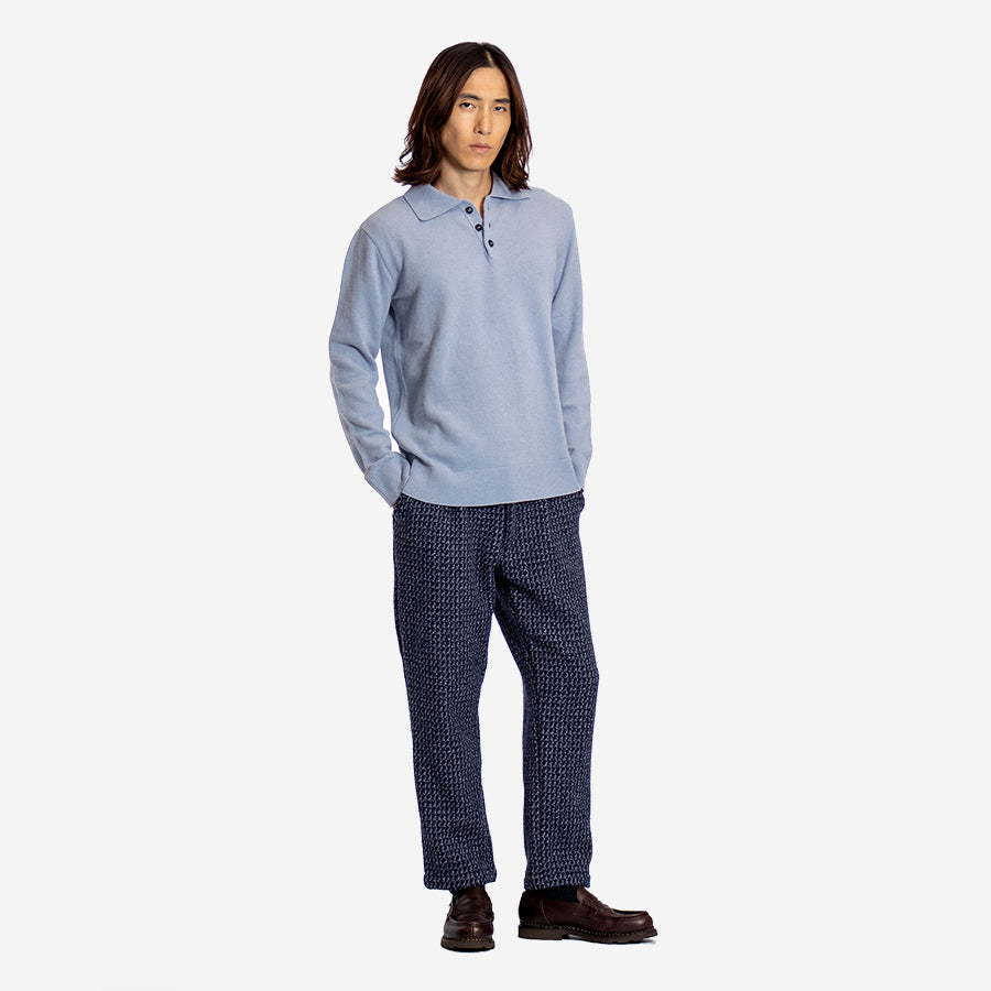 Kier Fine Wool Knit L/S Polo - Silver Blue