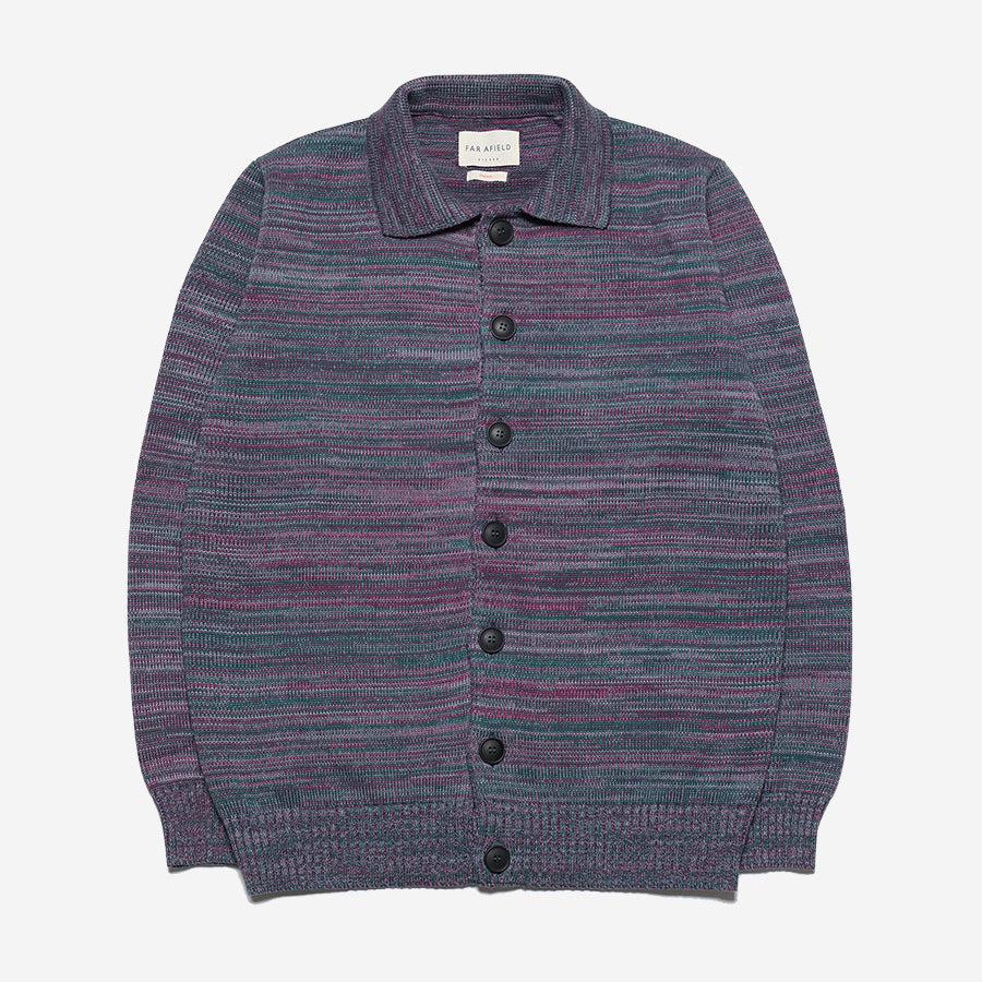 Kiyo Twisted Yarn Polo Cardigan - Silver Blue/Multi