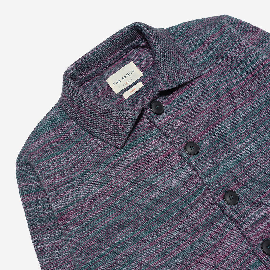 Kiyo Twisted Yarn Polo Cardigan - Silver Blue/Multi