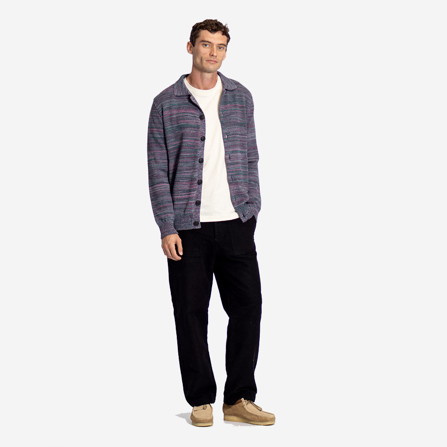 Kiyo Twisted Yarn Polo Cardigan - Silver Blue/Multi