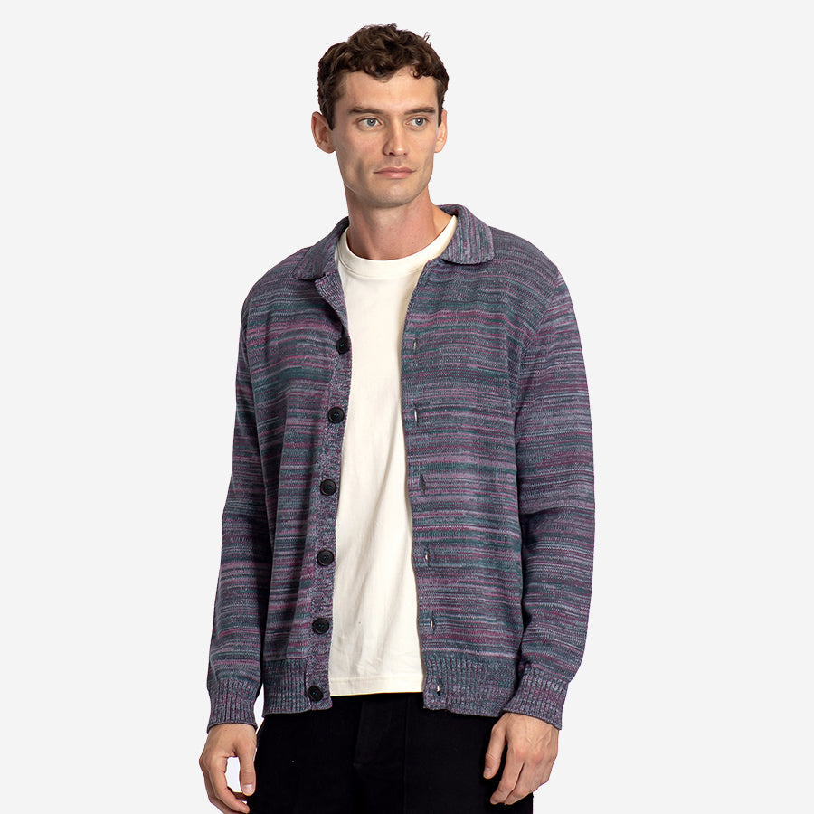 Kiyo Twisted Yarn Polo Cardigan - Silver Blue/Multi
