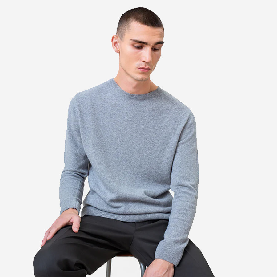 Light Merino Wool Crew Sweater - Polar Blue