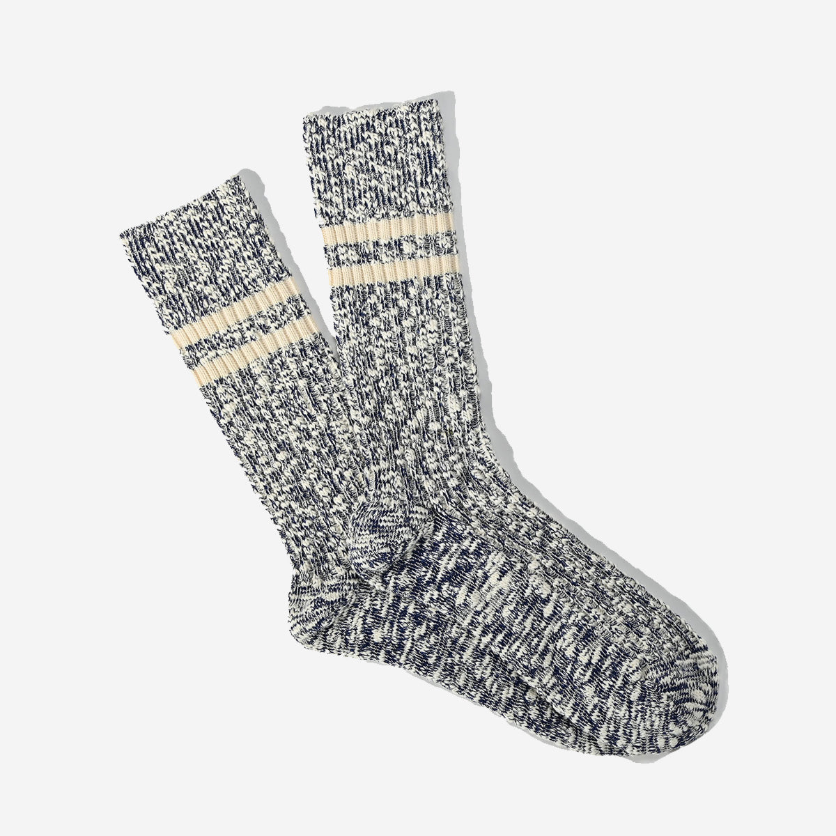 Lightweight Slub Stripe Crew Socks - Navy