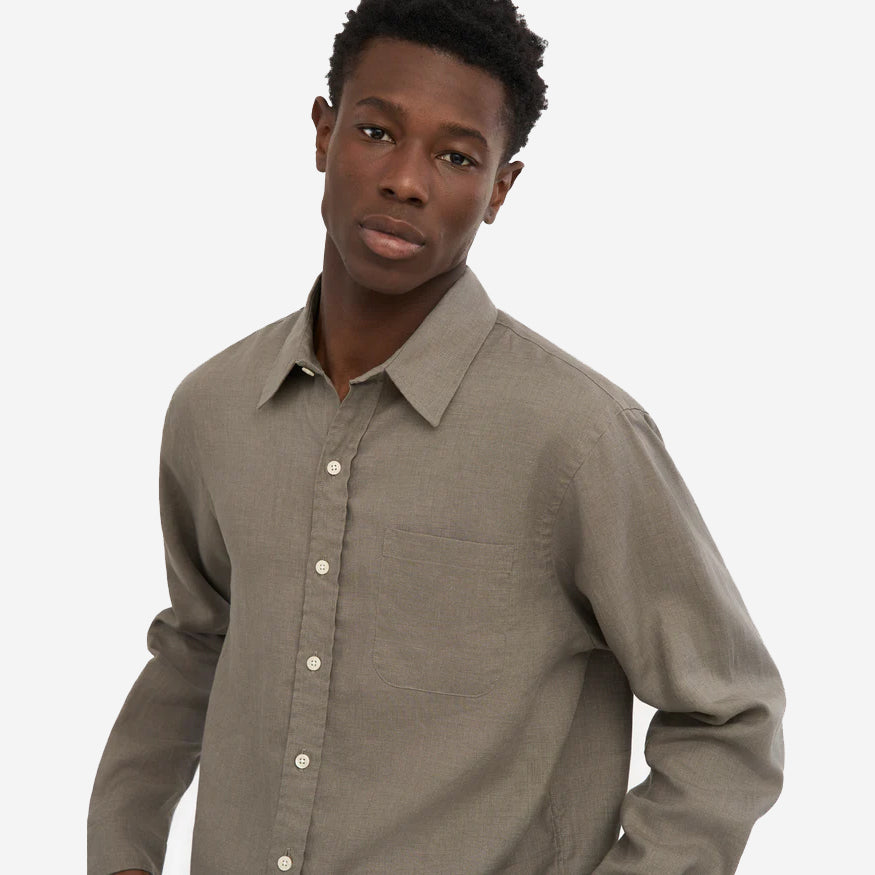 Linen Long-Sleeve Shirt - Dusty Olive