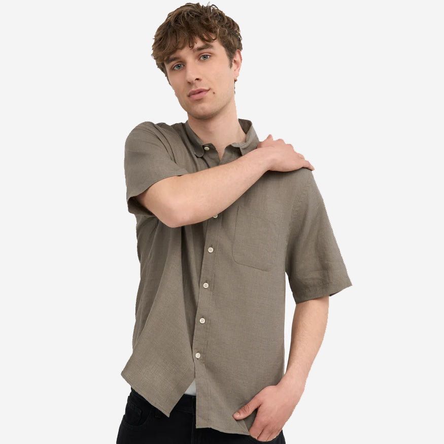 Linen Short-Sleeve Shirt - Dusty Olive