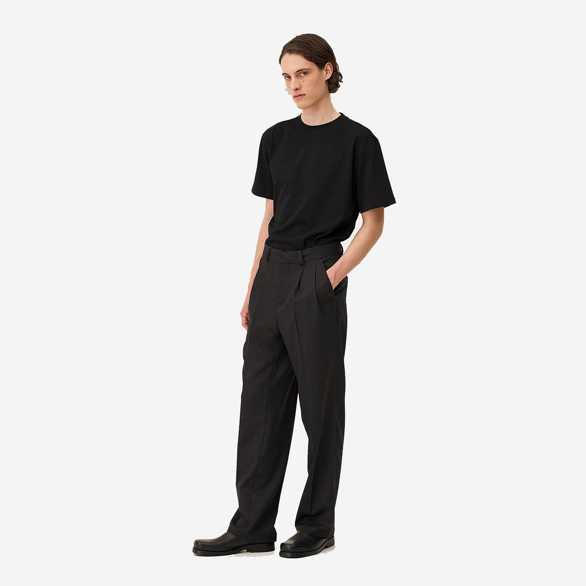 Lotten Loose Wool Pants - Anthracite