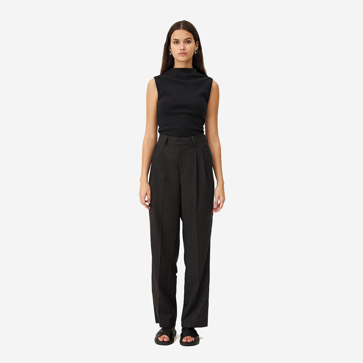 Lotten Loose Wool Pants - Anthracite