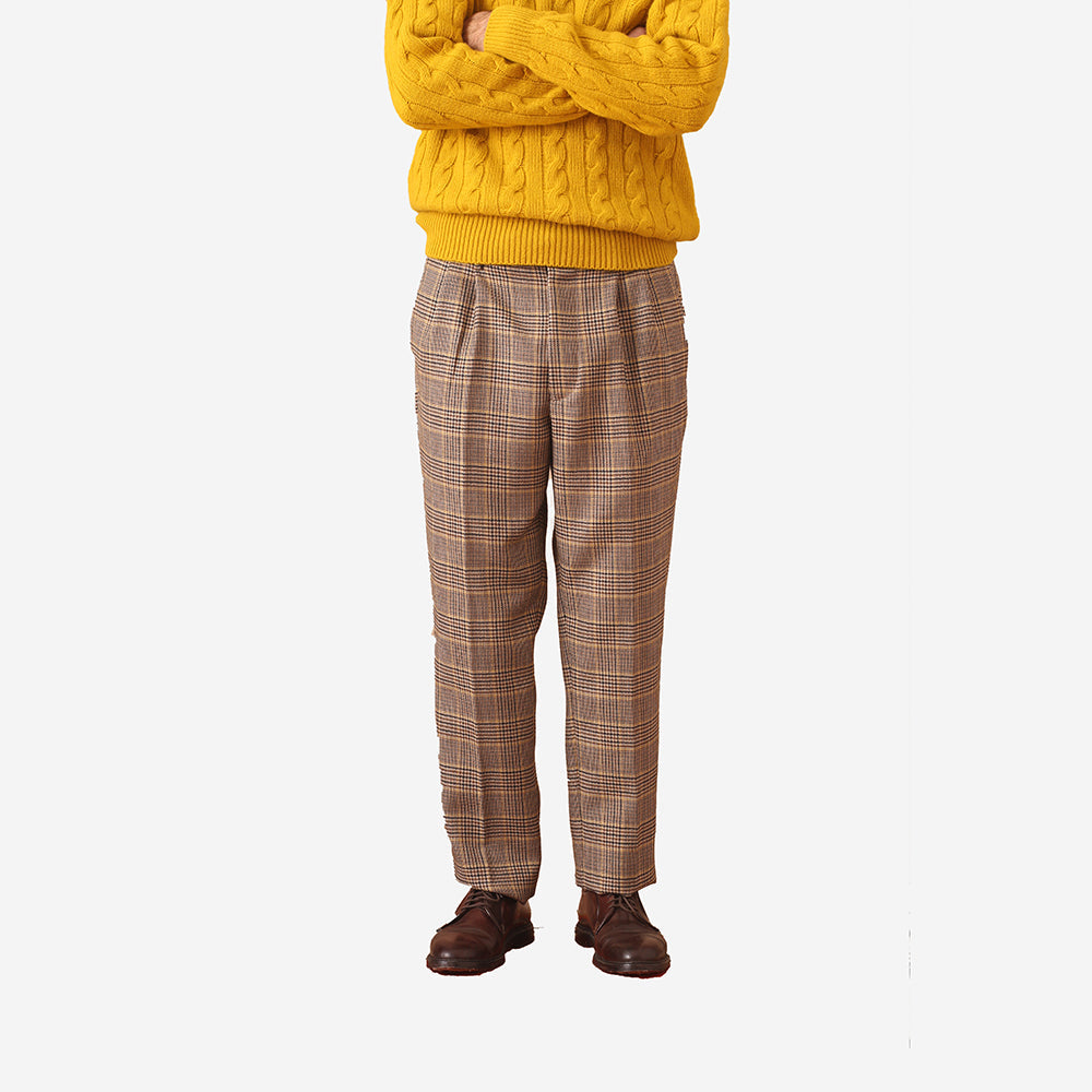 Martin Two Pleat Wool Chino - Brown Plaid