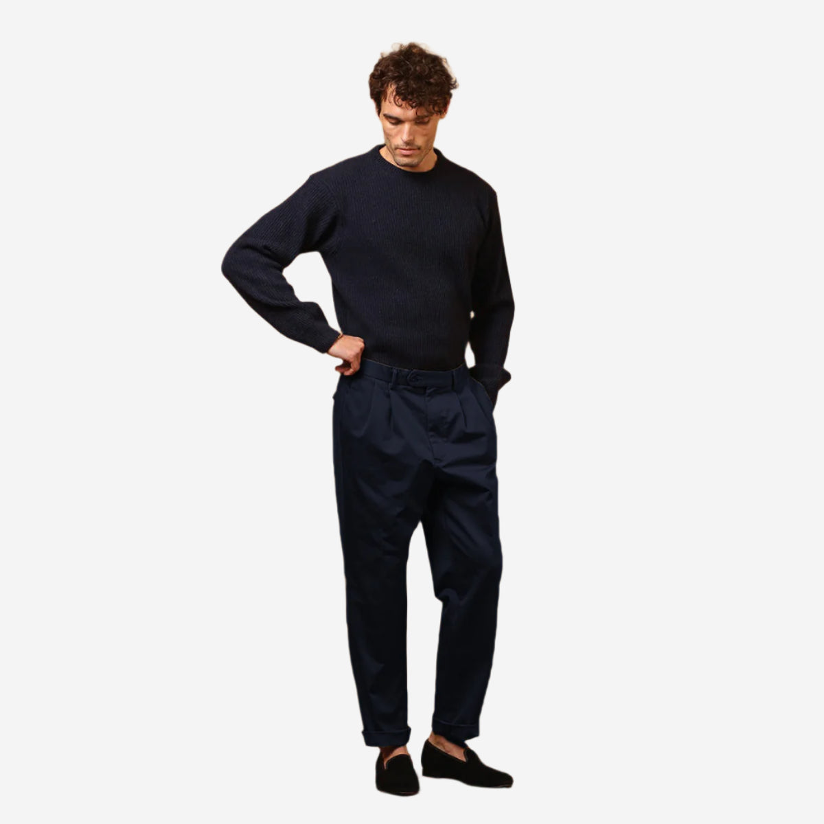 Martin Two Pleat Gabardine Pant - Navy