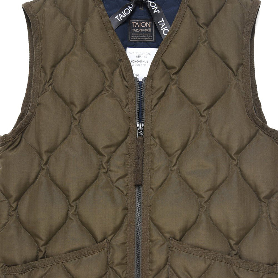 Military Zip V-Neck Down Vest - Dark Navy