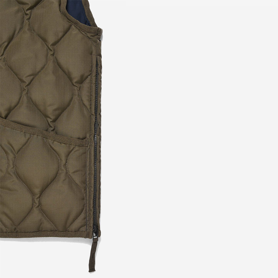 Military Zip V-Neck Down Vest - Dark Navy
