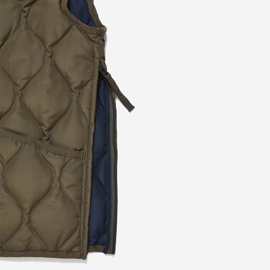 Military Zip V-Neck Down Vest - Dark Navy