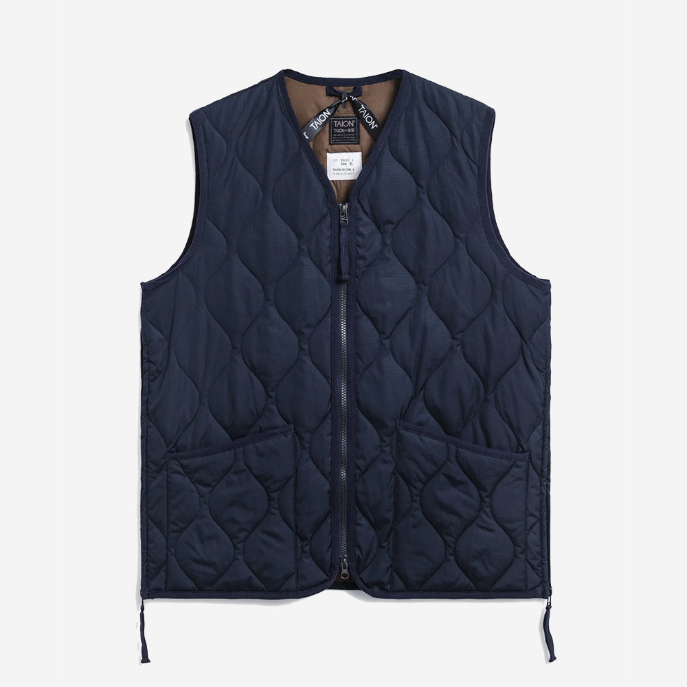 Military Zip V-Neck Down Vest - Dark Navy