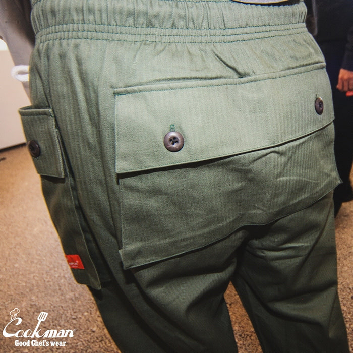 Monkey Loose Cargo Pants - Olive Herringbone