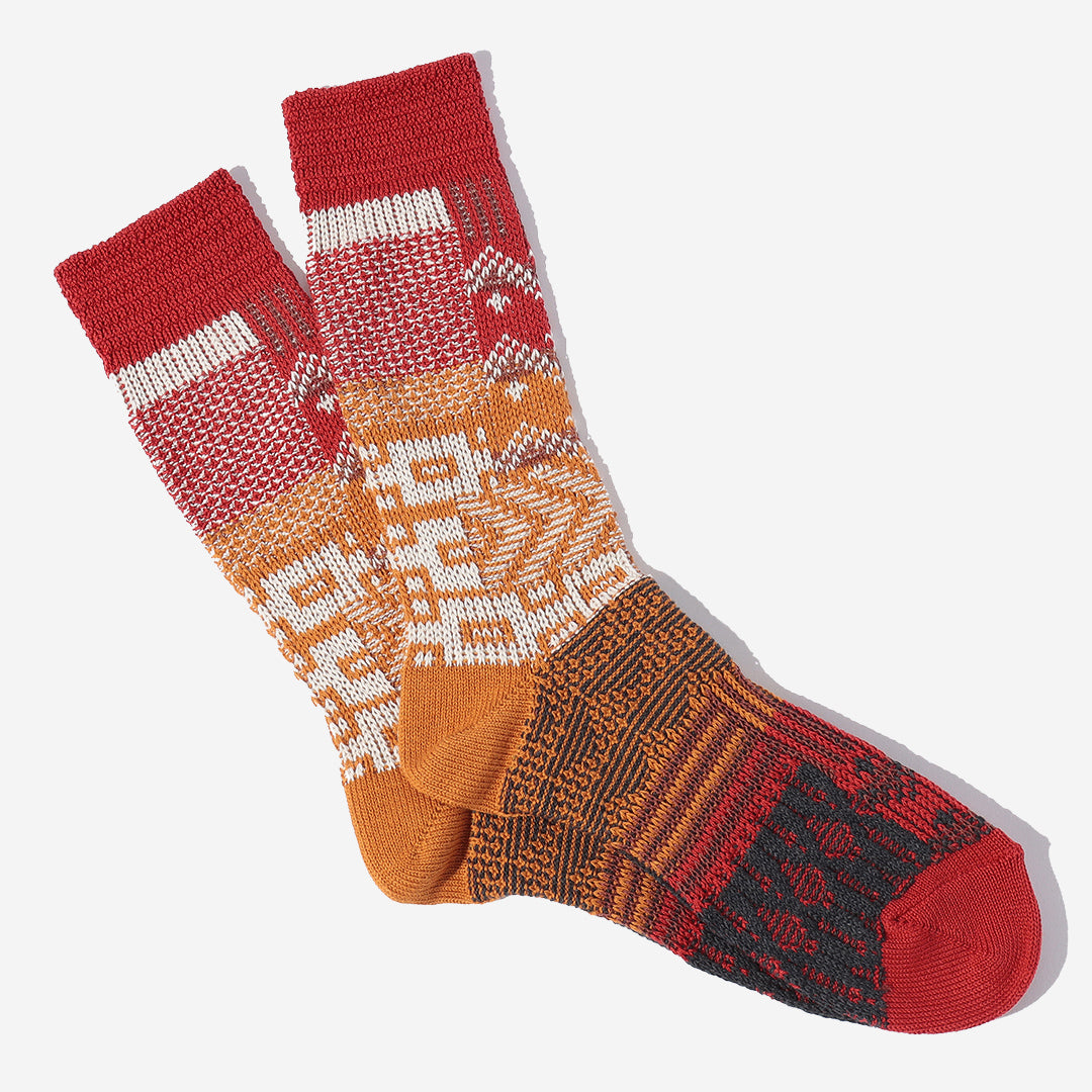 Multi Links Jacquard Crew Socks - Red