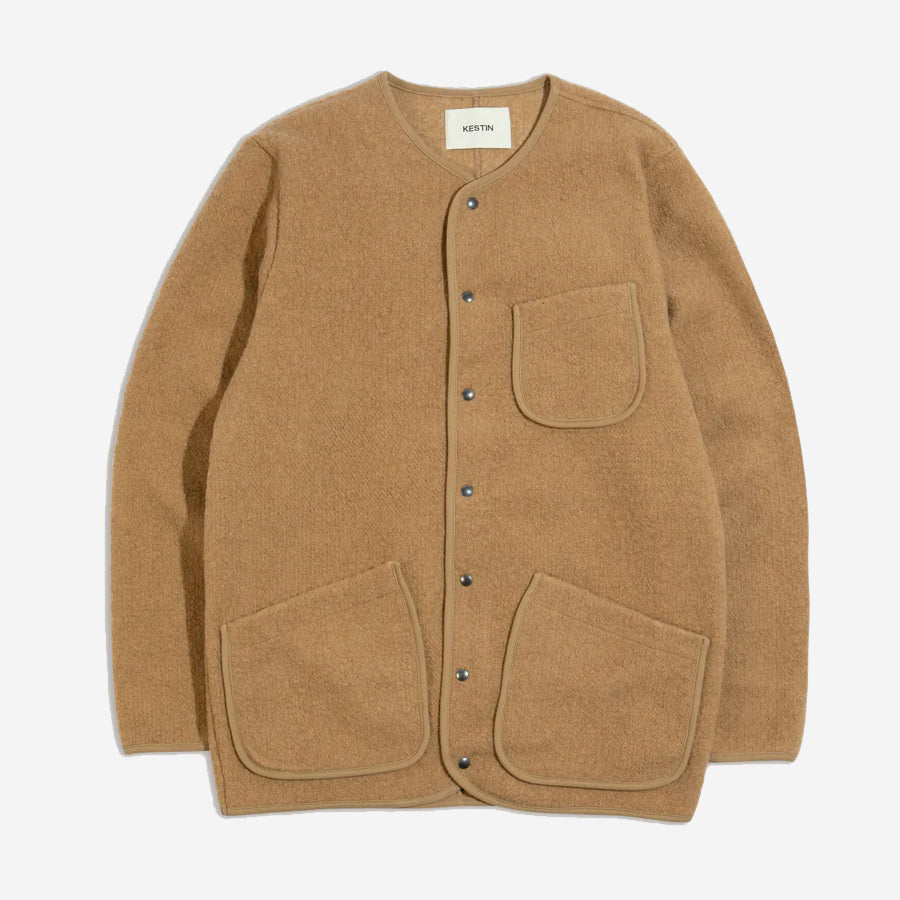 Neist Wool Fleece Collarless Cardigan - Camel