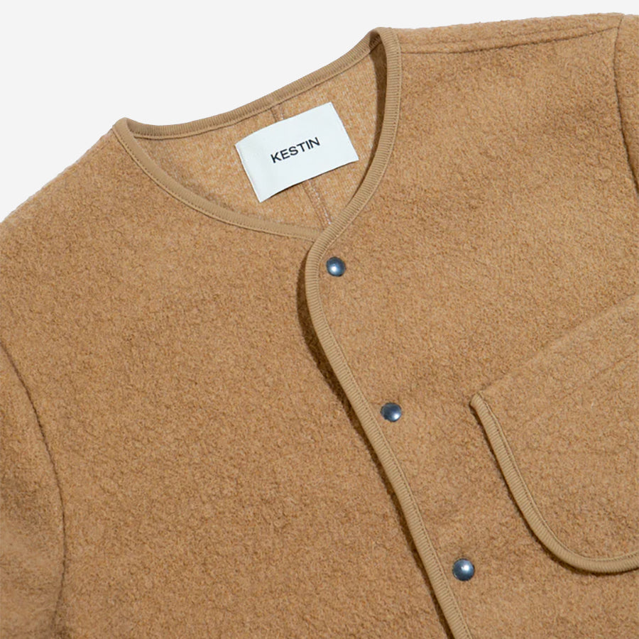 Neist Wool Fleece Collarless Cardigan - Camel
