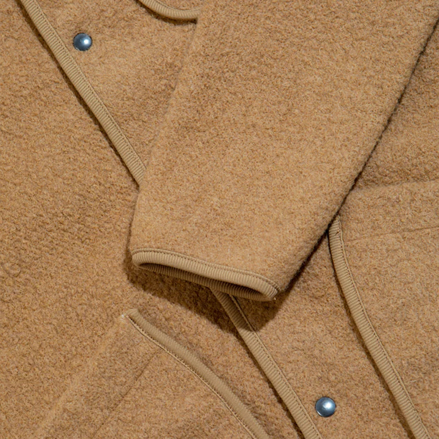 Neist Wool Fleece Collarless Cardigan - Camel