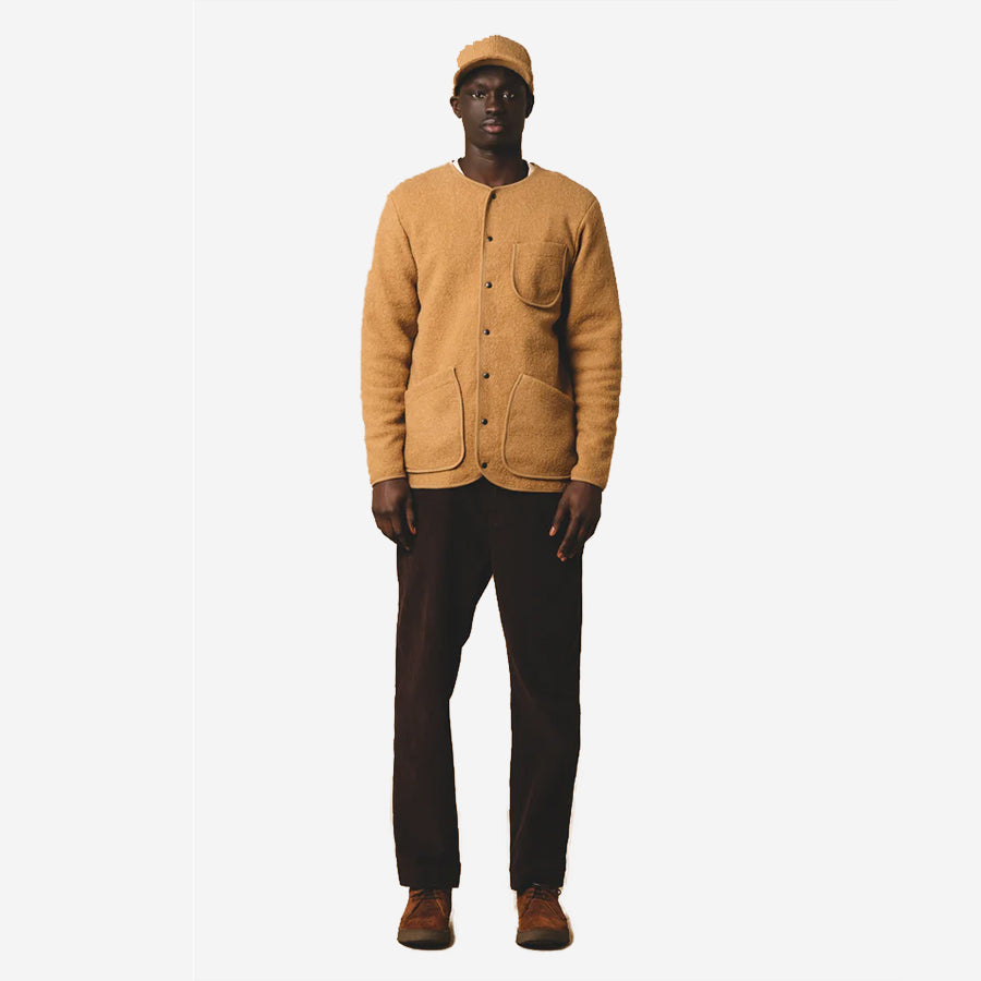 Neist Wool Fleece Collarless Cardigan - Camel