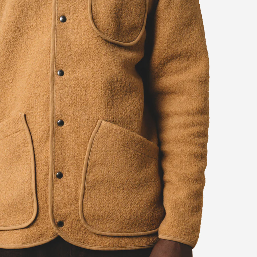 Neist Wool Fleece Collarless Cardigan - Camel