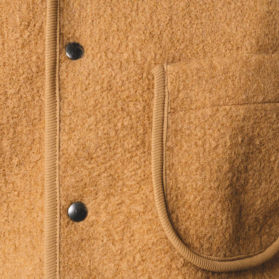 Neist Wool Fleece Collarless Cardigan - Camel
