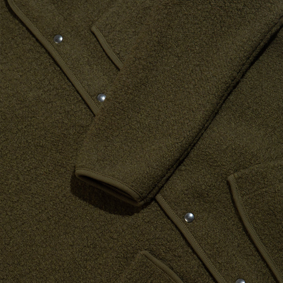 Neist Wool Fleece Collarless Cardigan - Defender Green
