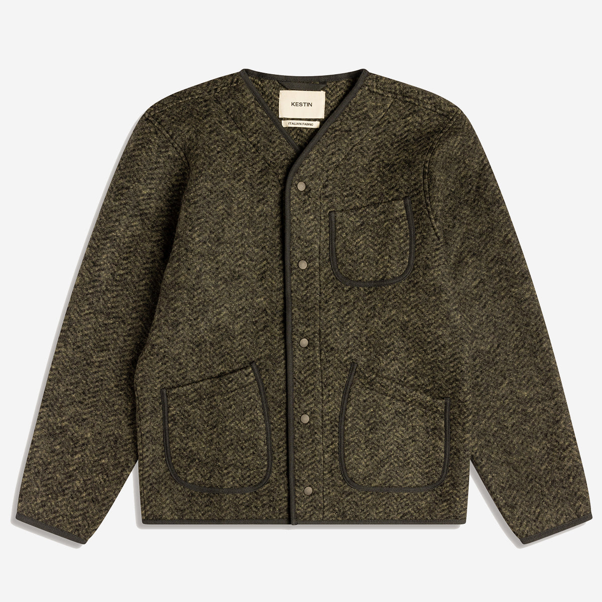 Neist Herringbone Wool Cardigan - Moss