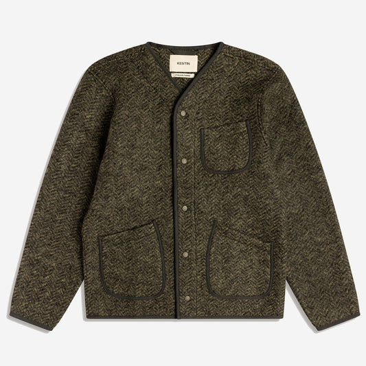 Neist Herringbone Wool Cardigan - Moss