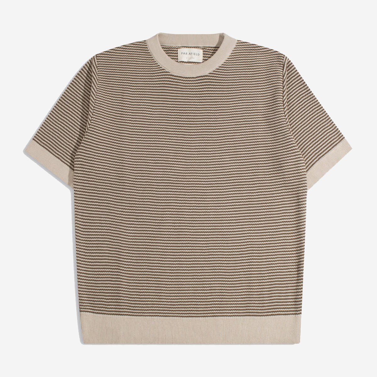 FAR AFIELD - Newport Stripe Knit T-Shirt - Sand Brown – Muddy George