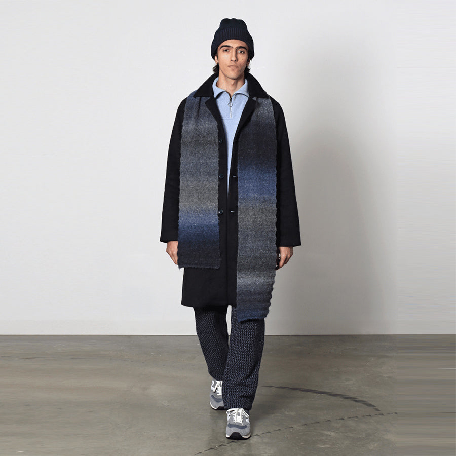Ombre Wool-Poly Stripe Scarf - Meteorite Black/Multi