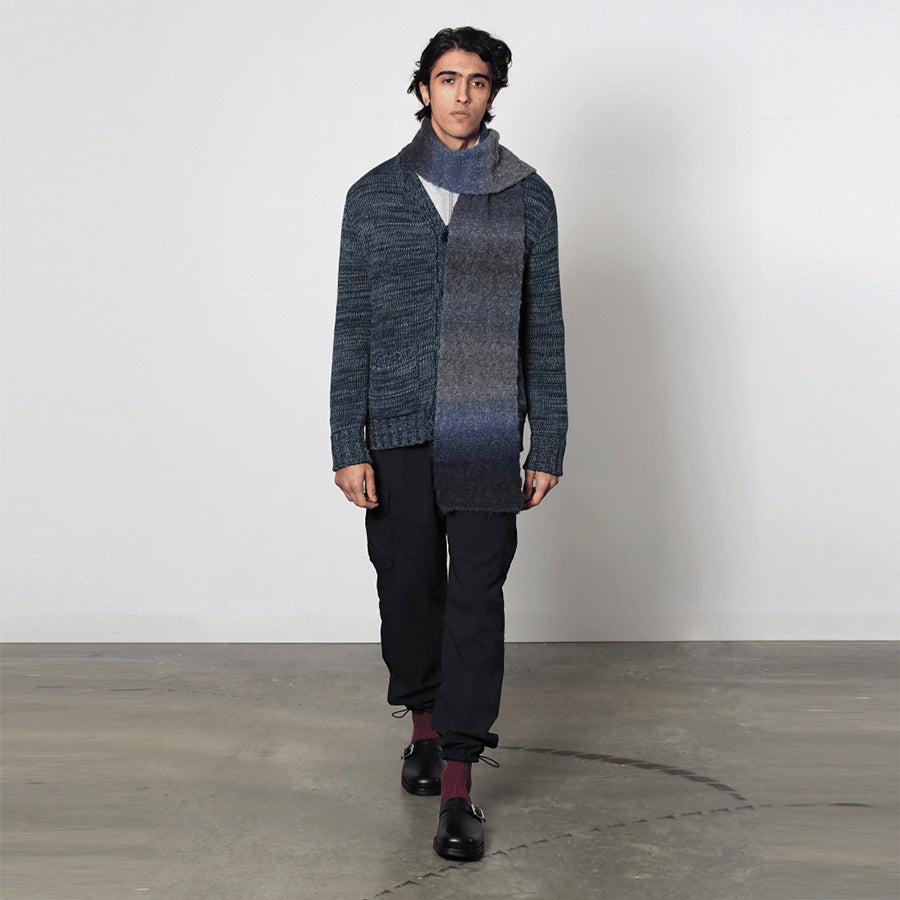 Ombre Wool-Poly Stripe Scarf - Meteorite Black/Multi