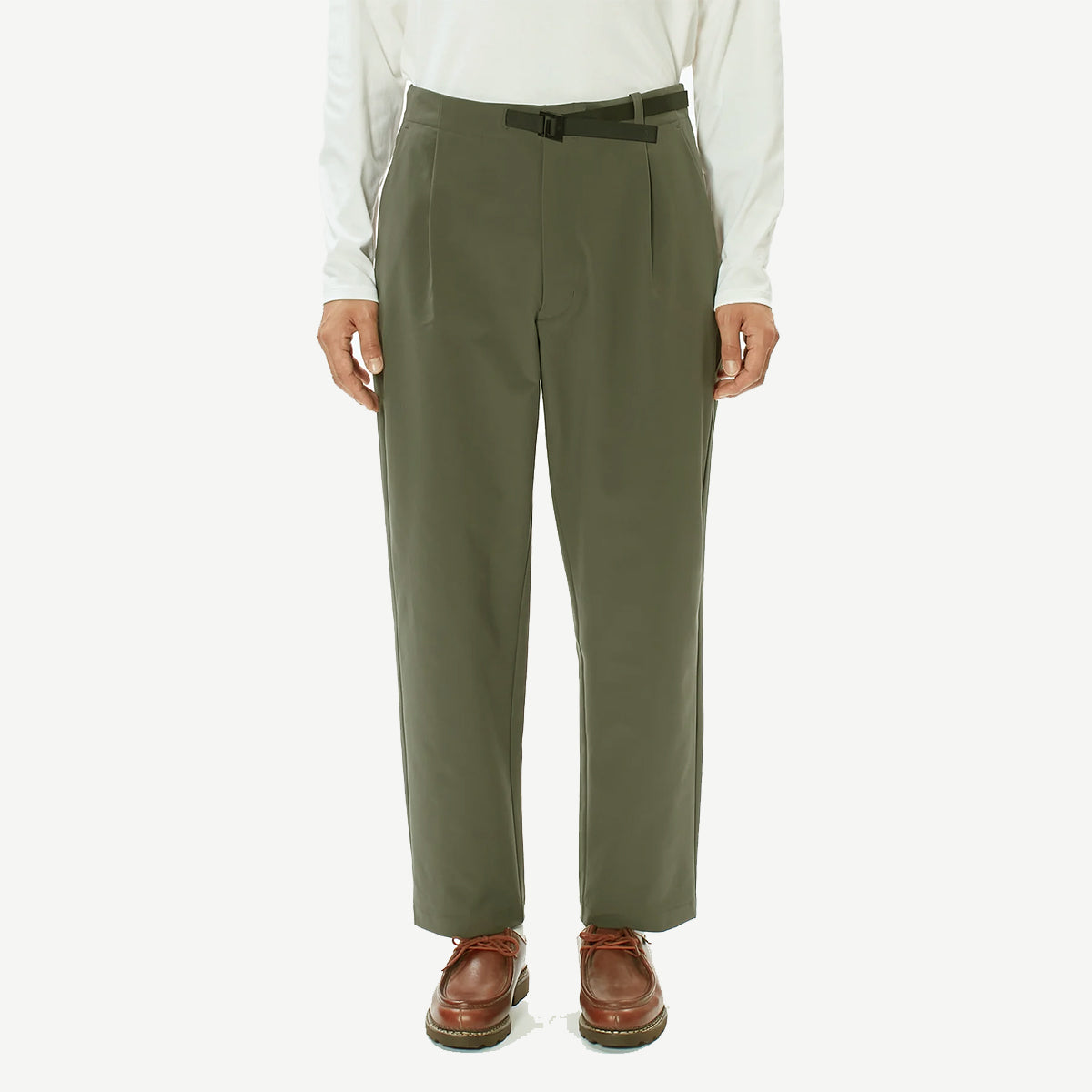 One Tuck Tapered Stretch Pants - Olive Green