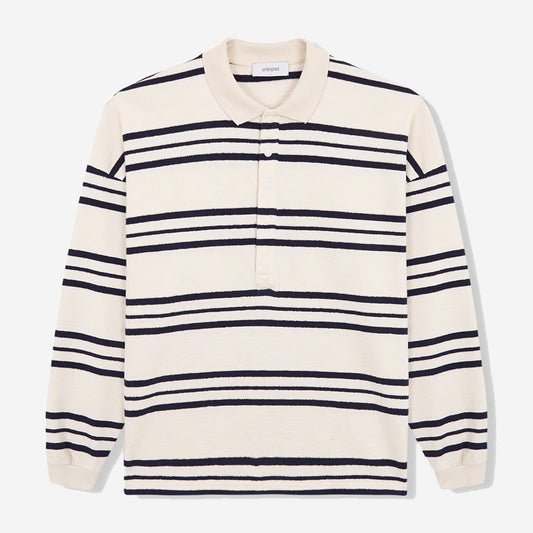 Oversized L/S Terry Polo - Navy Stripe