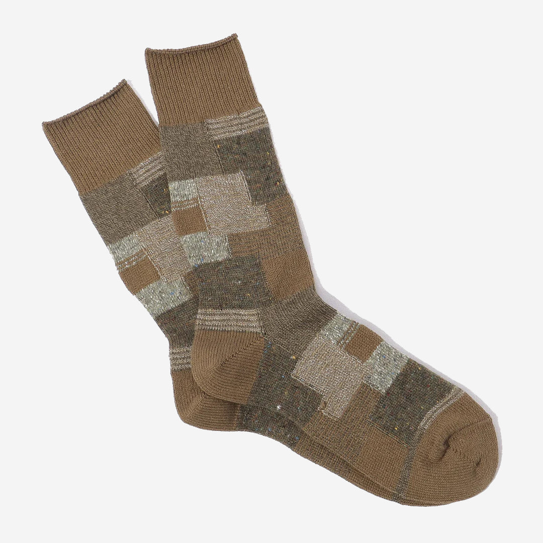 Patchwork Crew Socks - Olive