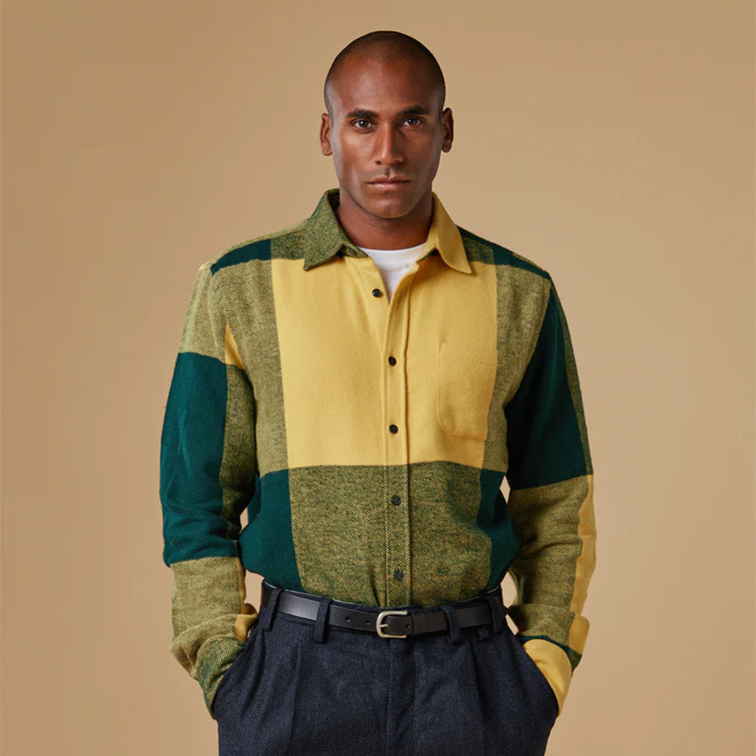 Placement Big Check Flannel Shirt - Green/Yellow