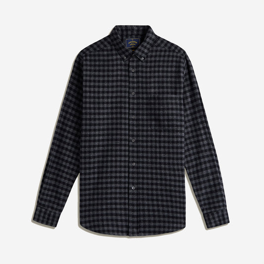 Roca Herringbone Check Flannel Shirt - Grey Charcoal