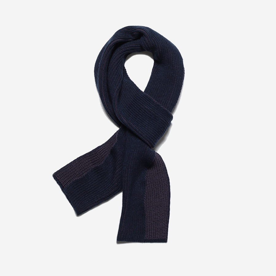 Ribbed Wool Cotton Knit Scarf - Purple Plumeria/Insignia Blue